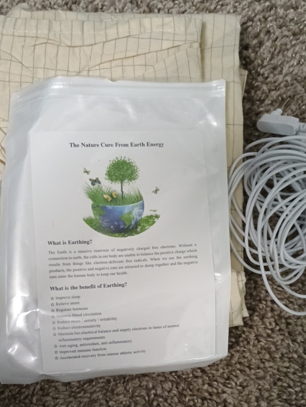 Earthing Grounding Sheet with Connector and Cable - Cream/White